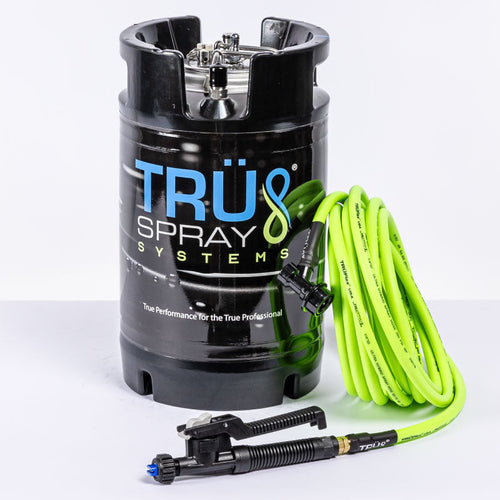 TRU Spray Systems OASiS X 2.5 Gallon Tint Keg Spray Tank Pressurized TRUFlex Hose PolyJet Trigger front logo